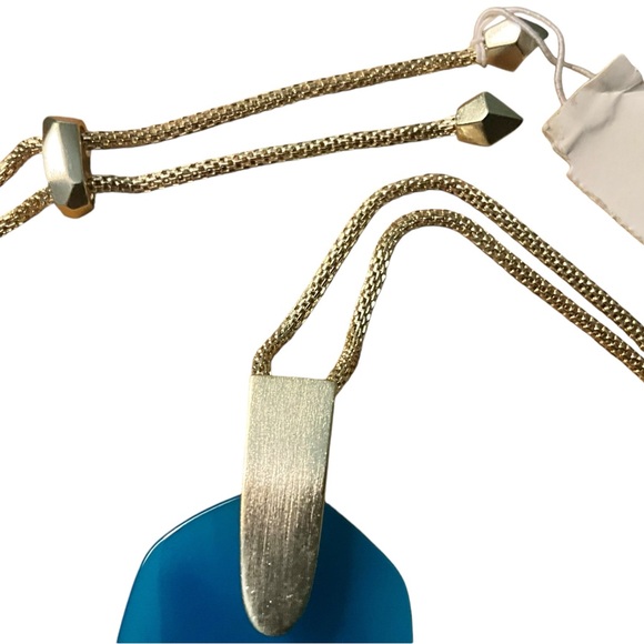 NWT Kendra Scott Inez Teal Agate Long Pendant Necklace on Gold Tone Chain - Picture 10 of 15